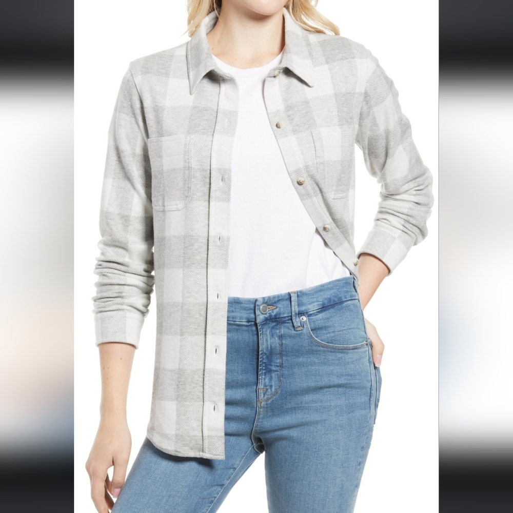 Faherty Legend Sweater Shirt White and Gray Buffalo Check , Size Large